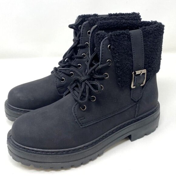 Olivia Miller Nicolette Faux Fur Combat Style Women's Black Boot Size 8 - Picture 1 of 9